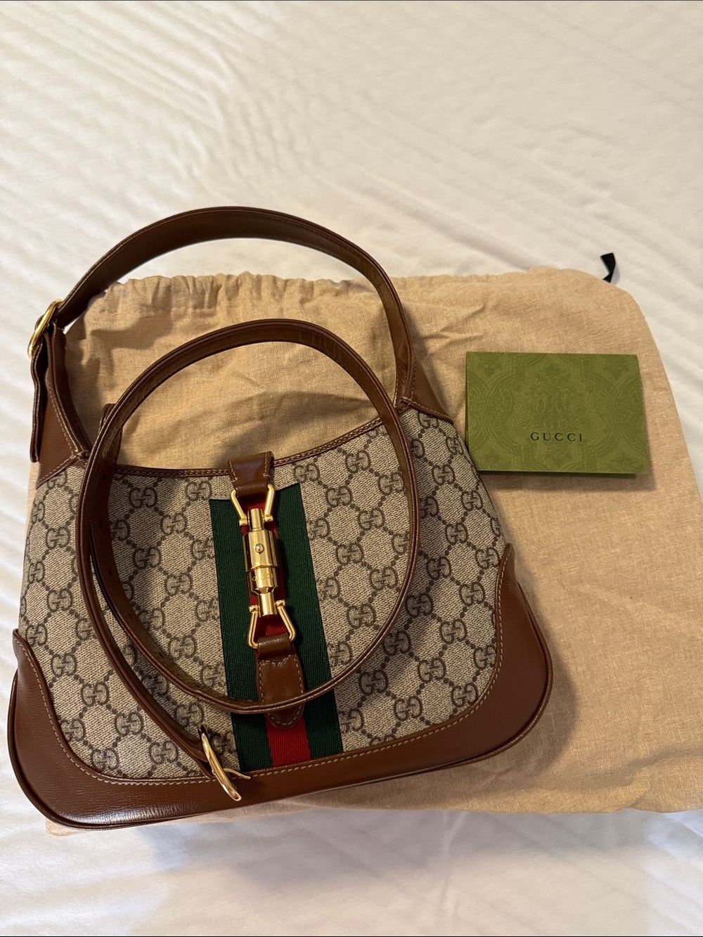 Gucci Brown GG Supreme Shoulder Bag with Green-Red Web - Picture 16 of 16